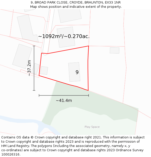 9, BROAD PARK CLOSE, CROYDE, BRAUNTON, EX33 1NR: Plot and title map