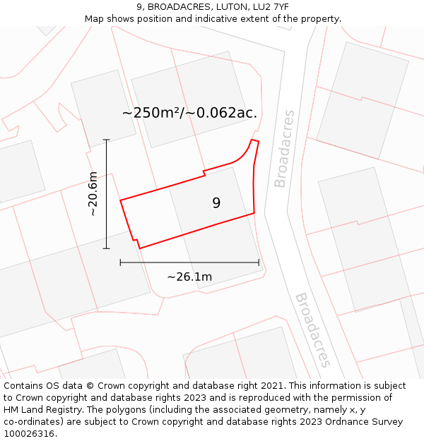 9, BROADACRES, LUTON, LU2 7YF: Plot and title map