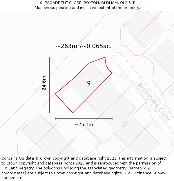 9, BROADBENT CLOSE, ROYTON, OLDHAM, OL2 6LT: Plot and title map