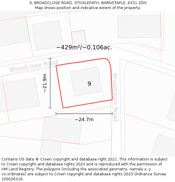 9, BROADCLOSE ROAD, STICKLEPATH, BARNSTAPLE, EX31 2DN: Plot and title map