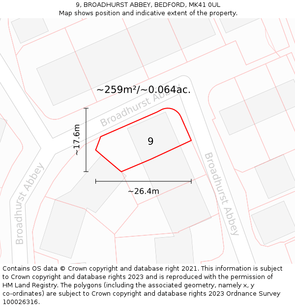 9, BROADHURST ABBEY, BEDFORD, MK41 0UL: Plot and title map