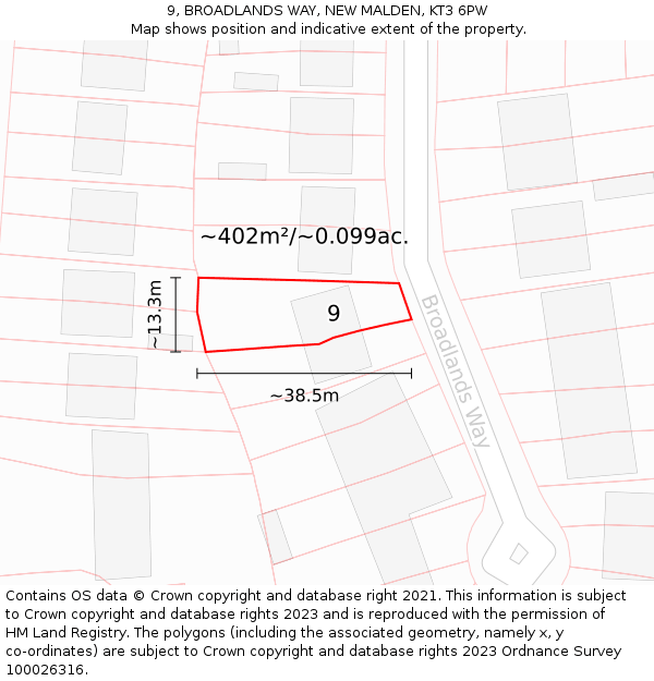 9, BROADLANDS WAY, NEW MALDEN, KT3 6PW: Plot and title map