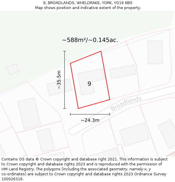9, BROADLANDS, WHELDRAKE, YORK, YO19 6BS: Plot and title map