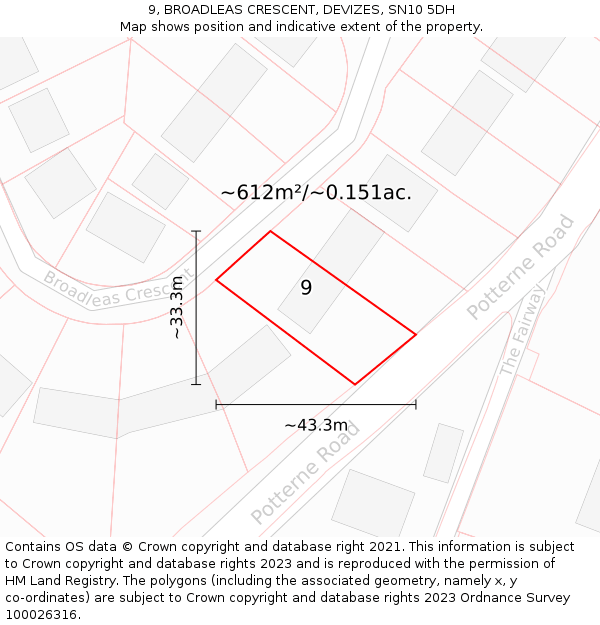 9, BROADLEAS CRESCENT, DEVIZES, SN10 5DH: Plot and title map