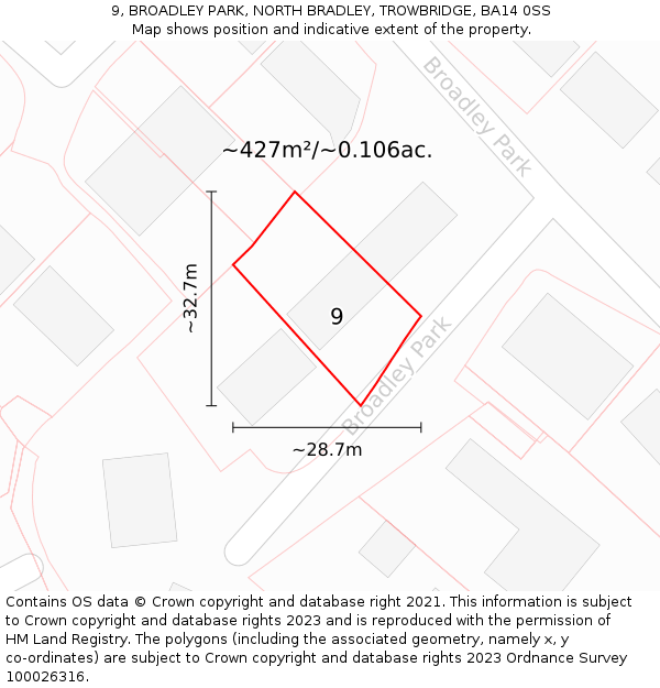 9, BROADLEY PARK, NORTH BRADLEY, TROWBRIDGE, BA14 0SS: Plot and title map