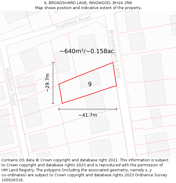 9, BROADSHARD LANE, RINGWOOD, BH24 1RW: Plot and title map