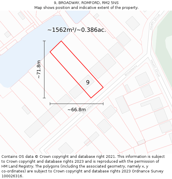9, BROADWAY, ROMFORD, RM2 5NS: Plot and title map