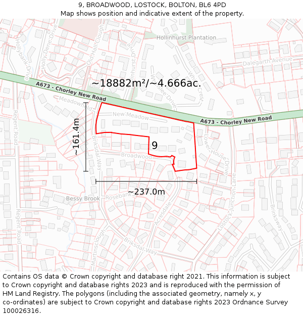 9, BROADWOOD, LOSTOCK, BOLTON, BL6 4PD: Plot and title map