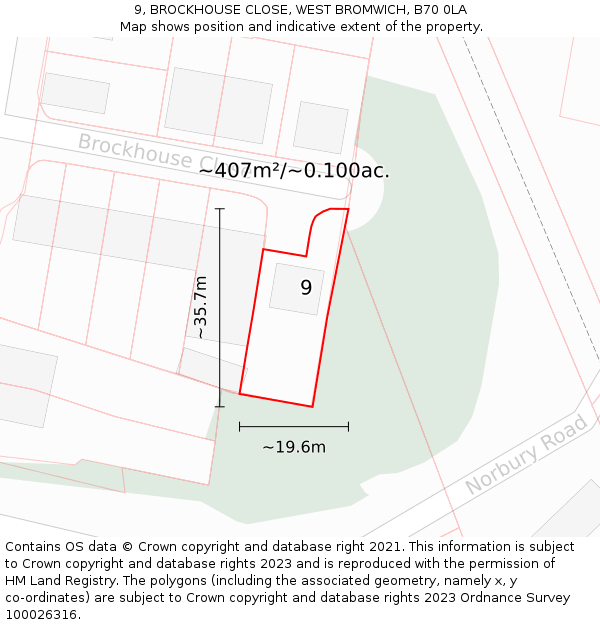 9, BROCKHOUSE CLOSE, WEST BROMWICH, B70 0LA: Plot and title map