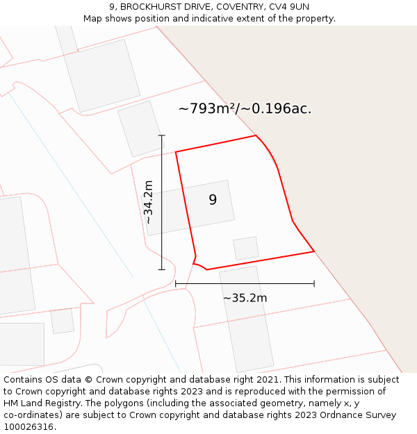 9, BROCKHURST DRIVE, COVENTRY, CV4 9UN: Plot and title map