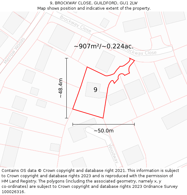 9, BROCKWAY CLOSE, GUILDFORD, GU1 2LW: Plot and title map