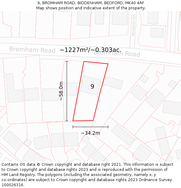 9, BROMHAM ROAD, BIDDENHAM, BEDFORD, MK40 4AF: Plot and title map