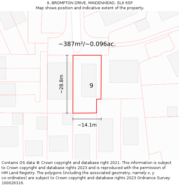 9, BROMPTON DRIVE, MAIDENHEAD, SL6 6SP: Plot and title map