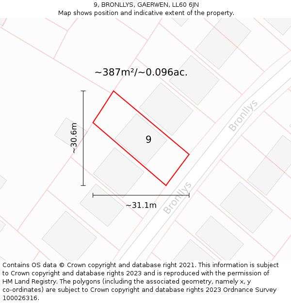 9, BRONLLYS, GAERWEN, LL60 6JN: Plot and title map