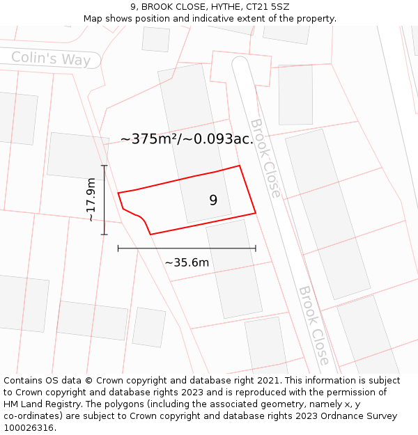 9, BROOK CLOSE, HYTHE, CT21 5SZ: Plot and title map