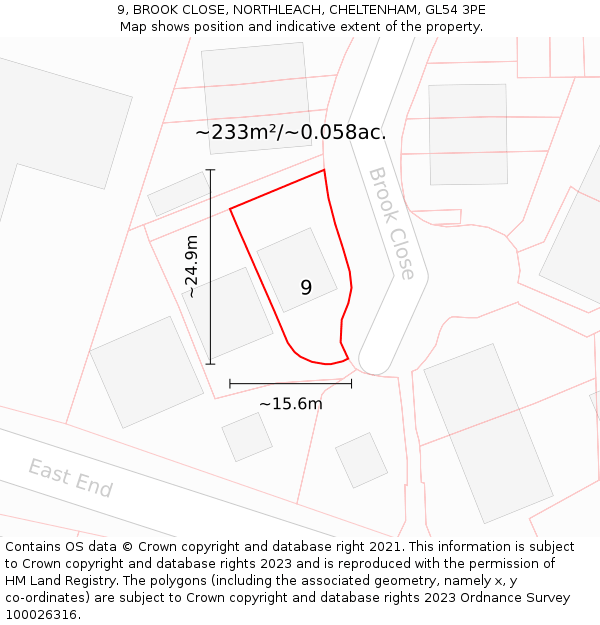 9, BROOK CLOSE, NORTHLEACH, CHELTENHAM, GL54 3PE: Plot and title map