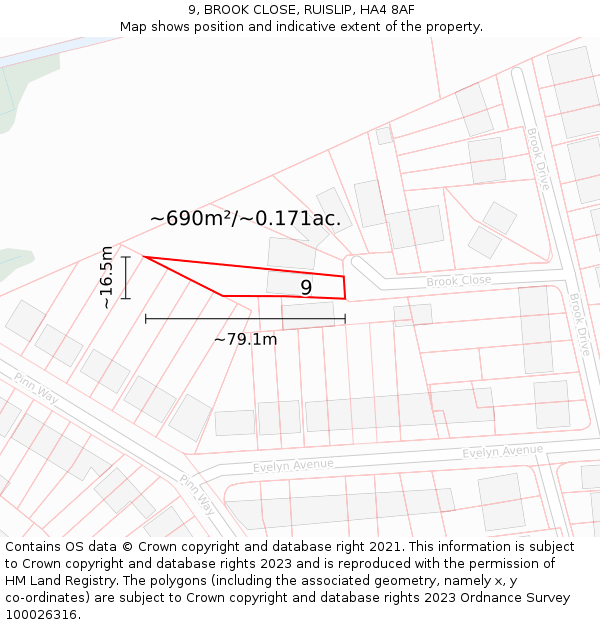 9, BROOK CLOSE, RUISLIP, HA4 8AF: Plot and title map