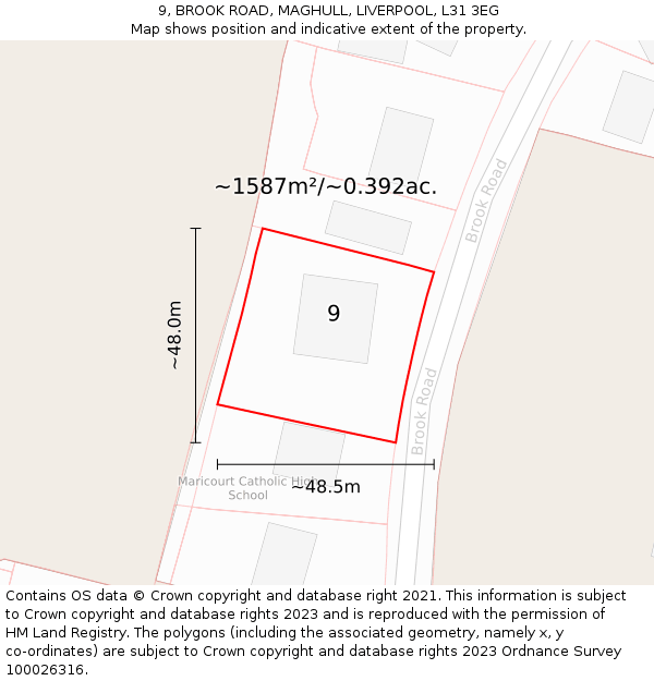 9, BROOK ROAD, MAGHULL, LIVERPOOL, L31 3EG: Plot and title map