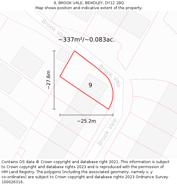 9, BROOK VALE, BEWDLEY, DY12 1BQ: Plot and title map