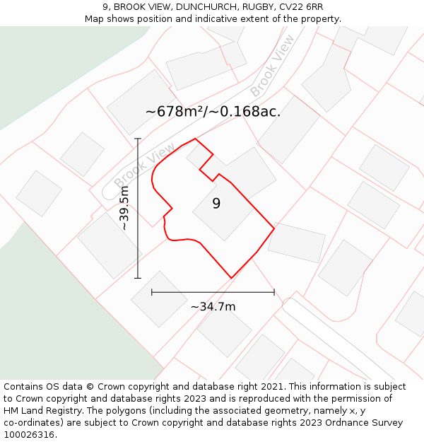 9, BROOK VIEW, DUNCHURCH, RUGBY, CV22 6RR: Plot and title map