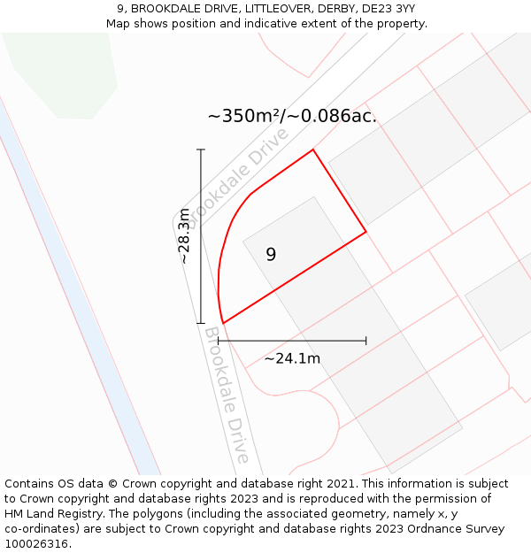 9, BROOKDALE DRIVE, LITTLEOVER, DERBY, DE23 3YY: Plot and title map