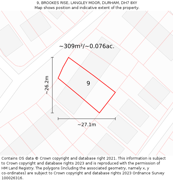 9, BROOKES RISE, LANGLEY MOOR, DURHAM, DH7 8XY: Plot and title map