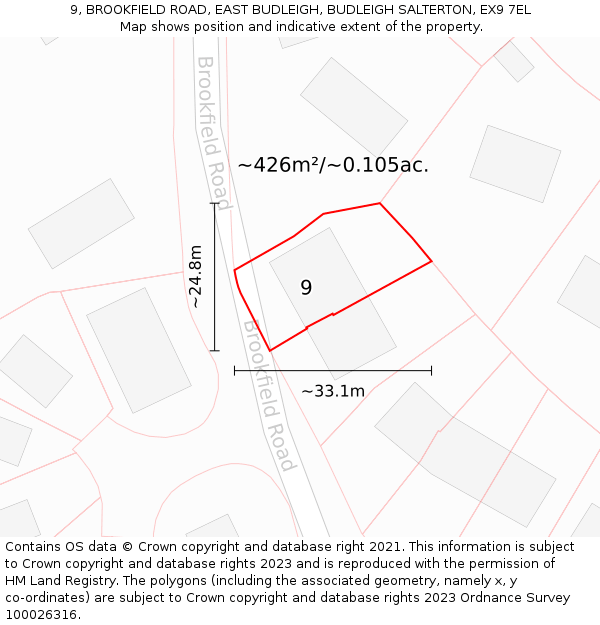 9, BROOKFIELD ROAD, EAST BUDLEIGH, BUDLEIGH SALTERTON, EX9 7EL: Plot and title map