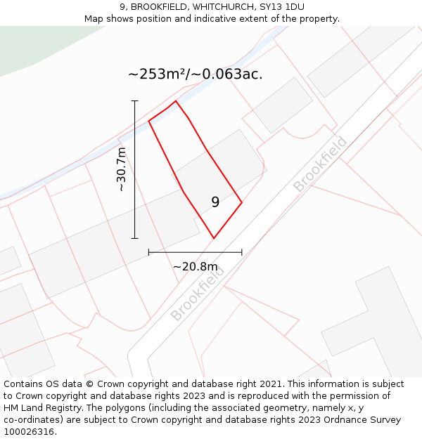 9, BROOKFIELD, WHITCHURCH, SY13 1DU: Plot and title map