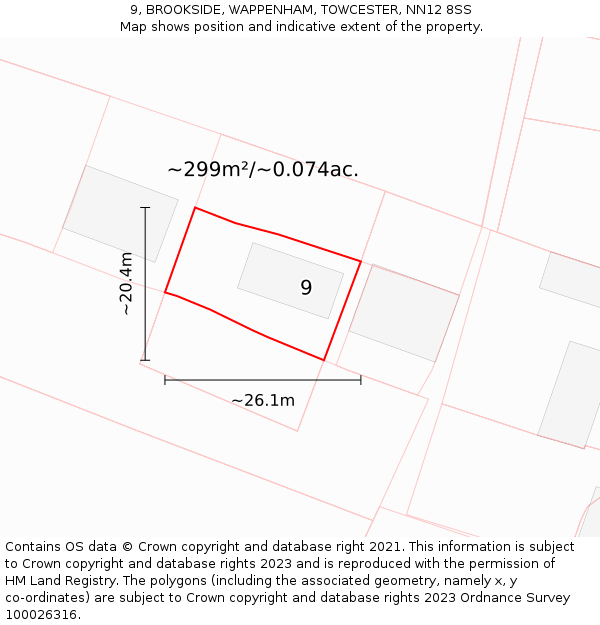 9, BROOKSIDE, WAPPENHAM, TOWCESTER, NN12 8SS: Plot and title map