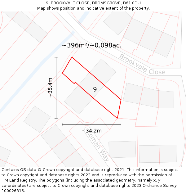 9, BROOKVALE CLOSE, BROMSGROVE, B61 0DU: Plot and title map