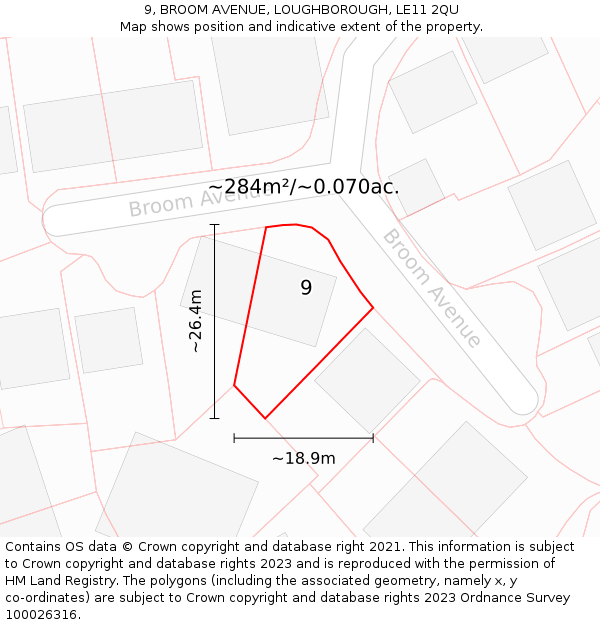 9, BROOM AVENUE, LOUGHBOROUGH, LE11 2QU: Plot and title map