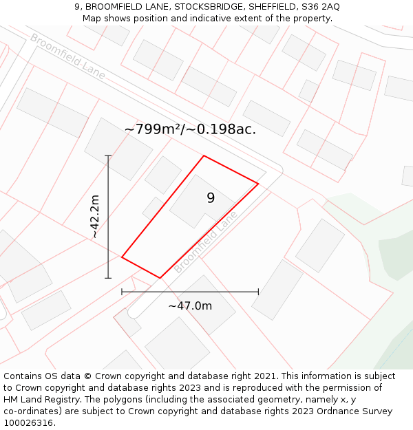 9, BROOMFIELD LANE, STOCKSBRIDGE, SHEFFIELD, S36 2AQ: Plot and title map