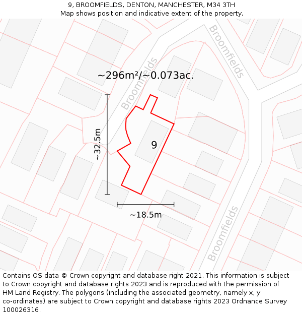 9, BROOMFIELDS, DENTON, MANCHESTER, M34 3TH: Plot and title map