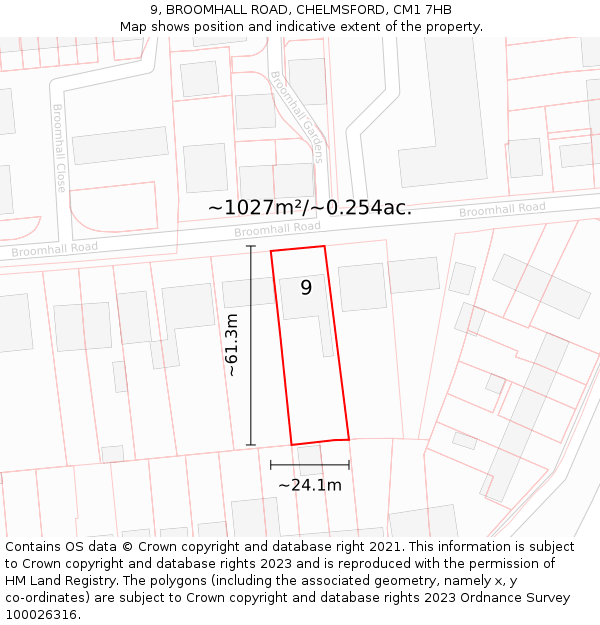 9, BROOMHALL ROAD, CHELMSFORD, CM1 7HB: Plot and title map