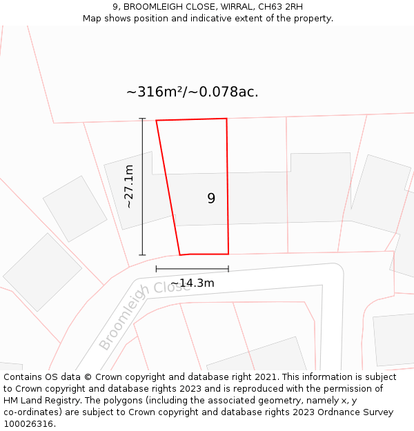 9, BROOMLEIGH CLOSE, WIRRAL, CH63 2RH: Plot and title map