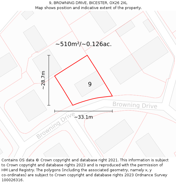 9, BROWNING DRIVE, BICESTER, OX26 2XL: Plot and title map