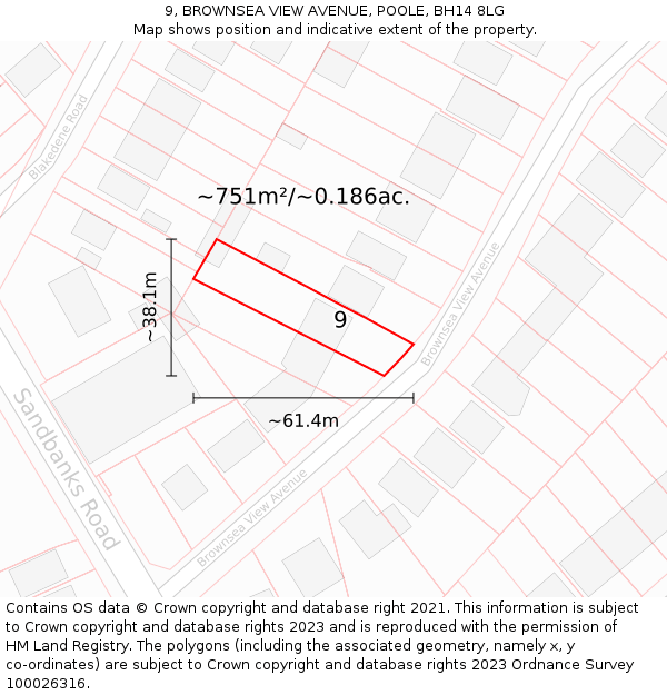 9, BROWNSEA VIEW AVENUE, POOLE, BH14 8LG: Plot and title map