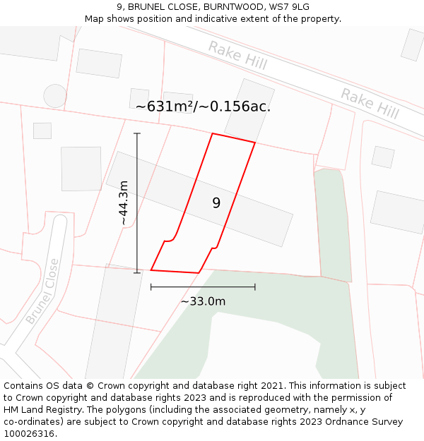 9, BRUNEL CLOSE, BURNTWOOD, WS7 9LG: Plot and title map