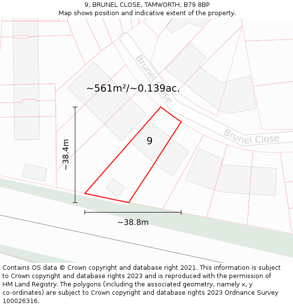 9, BRUNEL CLOSE, TAMWORTH, B79 8BP: Plot and title map