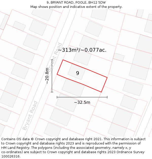 9, BRYANT ROAD, POOLE, BH12 5DW: Plot and title map