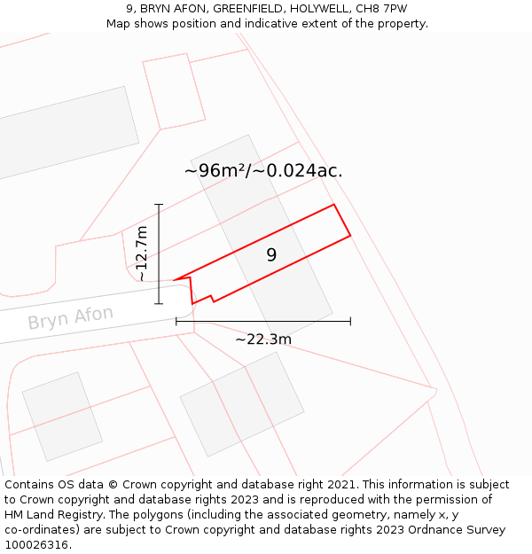 9, BRYN AFON, GREENFIELD, HOLYWELL, CH8 7PW: Plot and title map