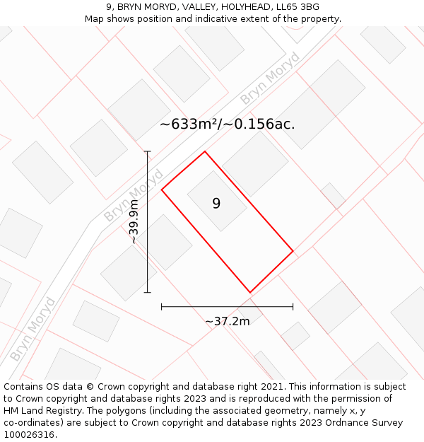 9, BRYN MORYD, VALLEY, HOLYHEAD, LL65 3BG: Plot and title map