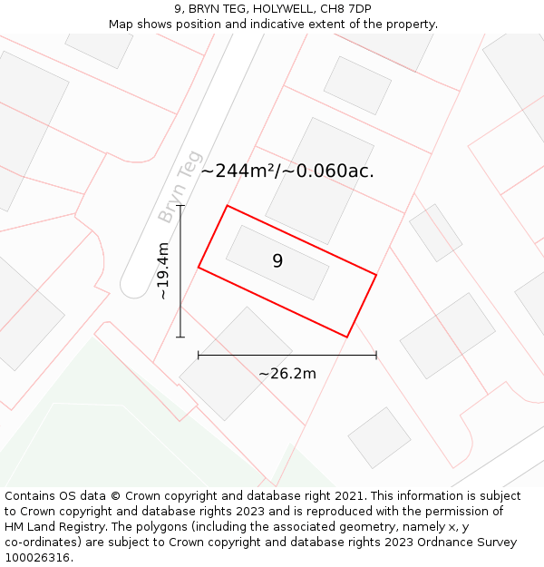 9, BRYN TEG, HOLYWELL, CH8 7DP: Plot and title map