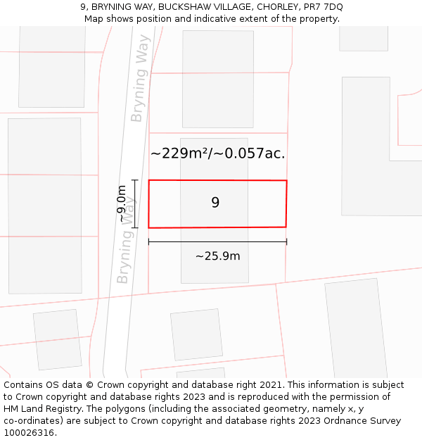 9, BRYNING WAY, BUCKSHAW VILLAGE, CHORLEY, PR7 7DQ: Plot and title map