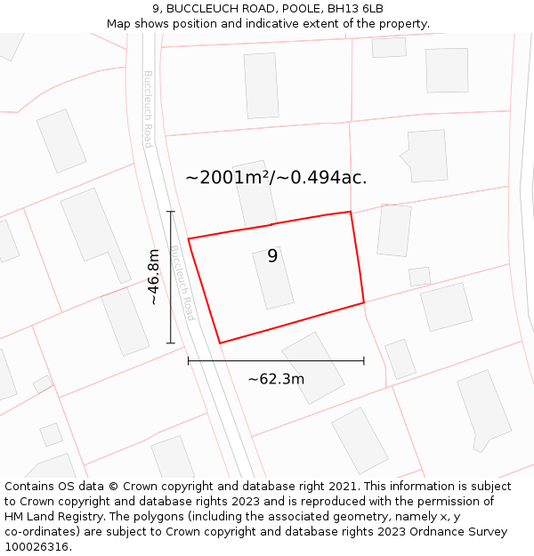 9, BUCCLEUCH ROAD, POOLE, BH13 6LB: Plot and title map
