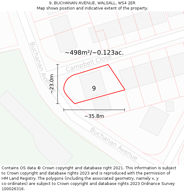 9, BUCHANAN AVENUE, WALSALL, WS4 2ER: Plot and title map