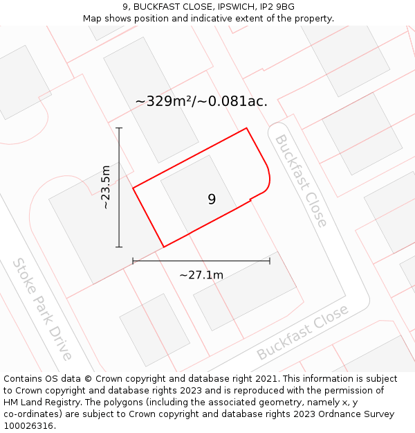 9, BUCKFAST CLOSE, IPSWICH, IP2 9BG: Plot and title map