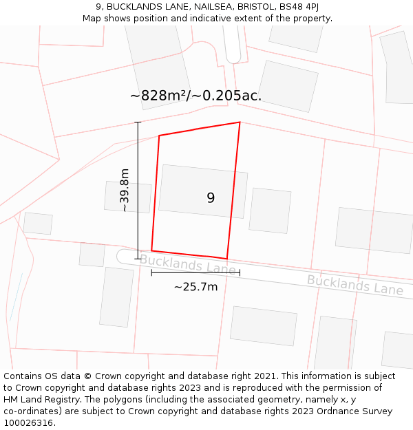 9, BUCKLANDS LANE, NAILSEA, BRISTOL, BS48 4PJ: Plot and title map