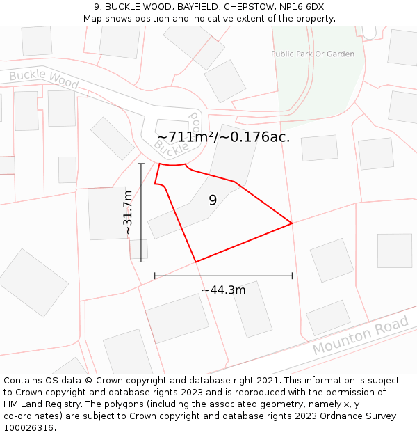 9, BUCKLE WOOD, BAYFIELD, CHEPSTOW, NP16 6DX: Plot and title map