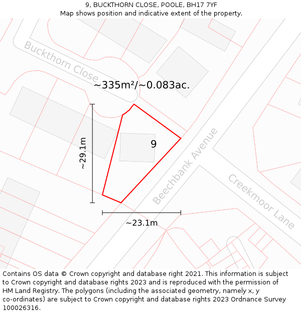 9, BUCKTHORN CLOSE, POOLE, BH17 7YF: Plot and title map